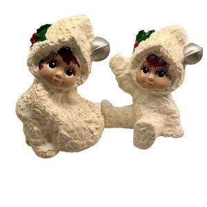 Christmas Eskimo Children Figurine Size 7" Playing In Snow Home Decor Set Of 2